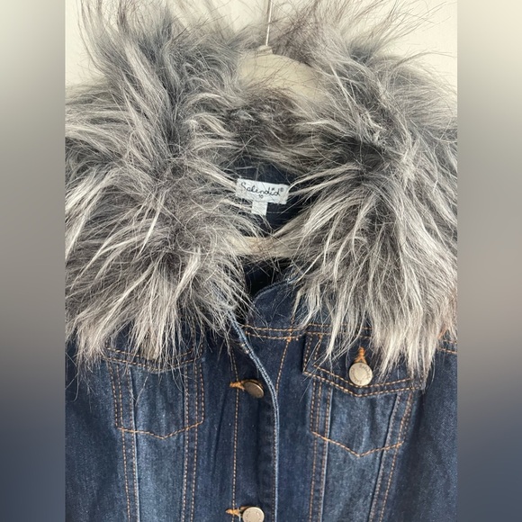 Splendid Girls' Denim Jacket with Faux Fur Collar,  size 10 - Picture 6 of 8